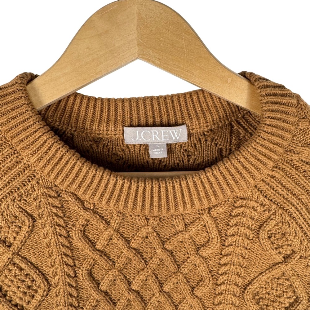 J.Crew Cotton Cable Knit Fisherman Crewneck Sweater Womens S Camel  Brown